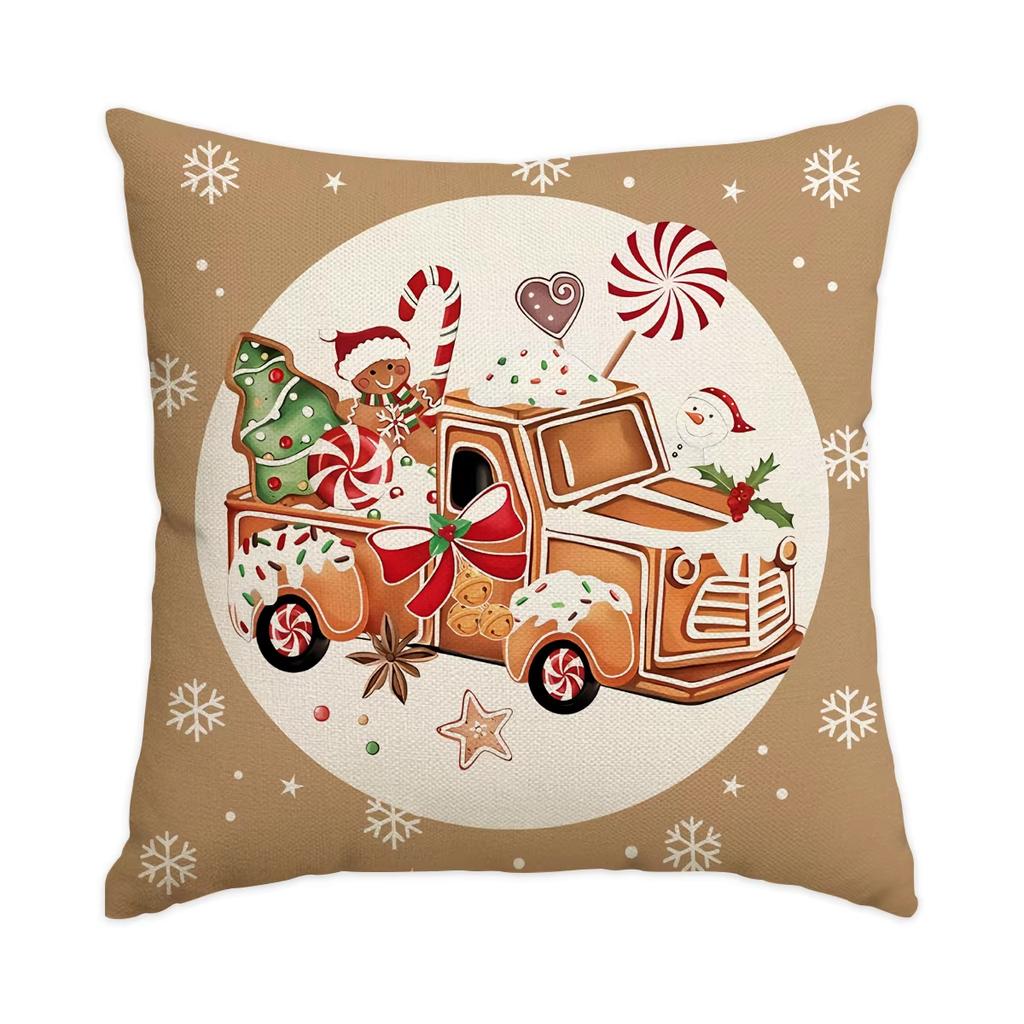 Khaki Christmas Pillowcases Candy Gingerbread Bakery Design Cushion Covers for Winter Holiday Home Sofa Decor