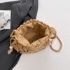 Kleine Eimer-Handtasche im frischen Stil, durchbrochen, mit Kordelzug, Umhängetasche, gewebte Strandtasche, für den Freizeitgebrauch