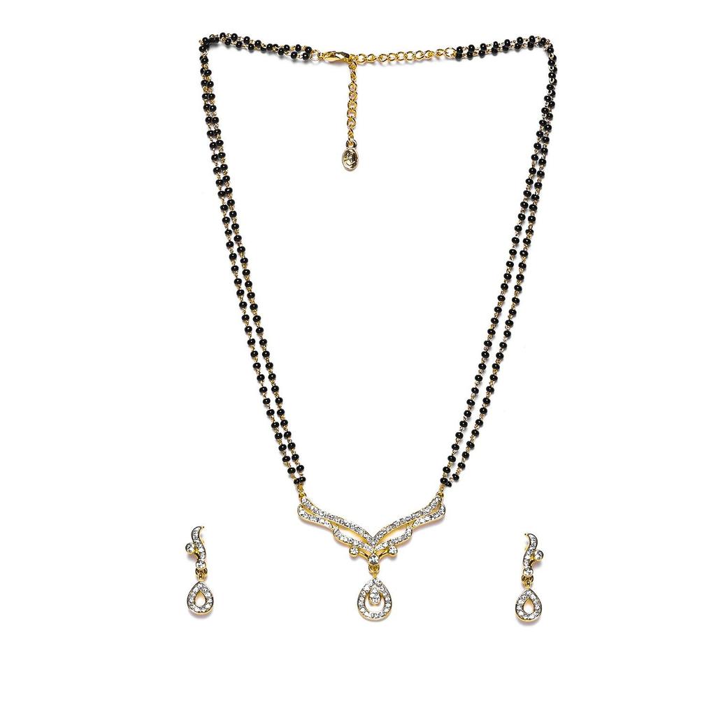 Estele Candere Drop Mangalsutra Gold Plated Women Necklace Set With Austrian Crystals