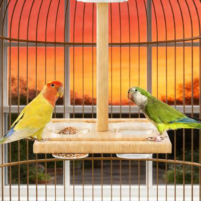 Bird Perch Feeding Cup Cage Accessory Parakeet Wooden Perch Food Water Feeder for Parrots Parakeets Conures Cockatiels Budgies