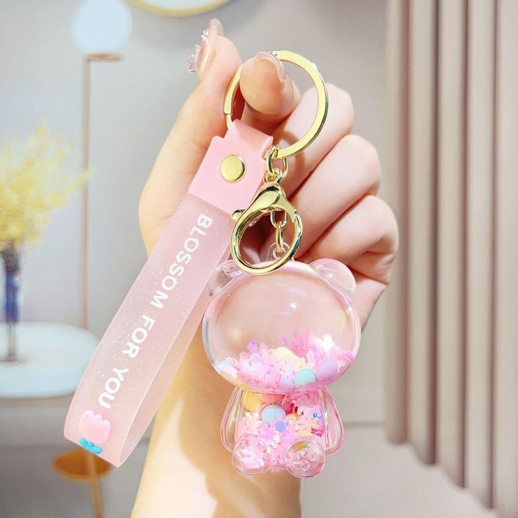 Creative Candy Bear Oil-Filled Keychain with Flowing Sand Pendant