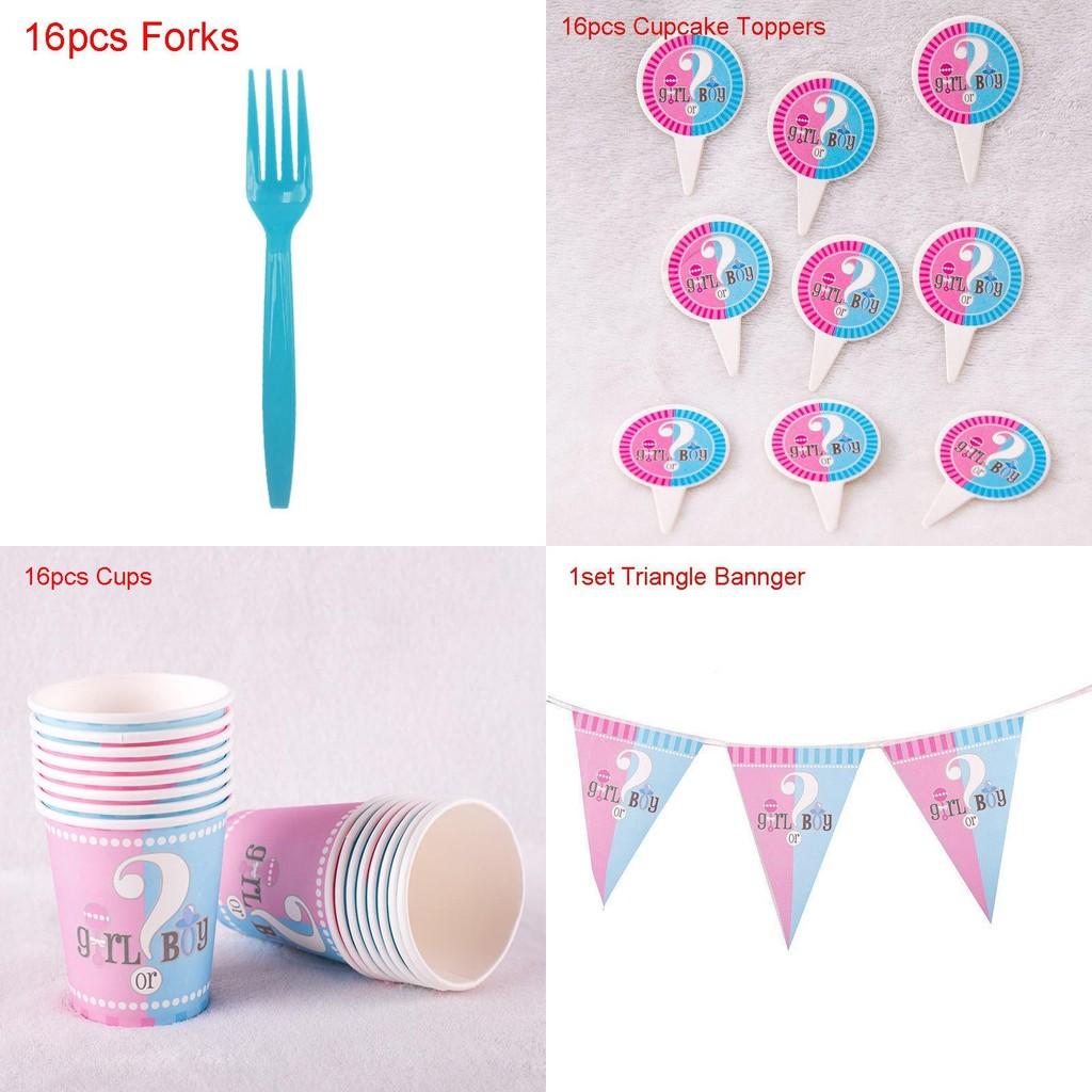 Charming Baby Gender Reveal Party Decoration Boy Or Girl Disposable Tableware Ensemble