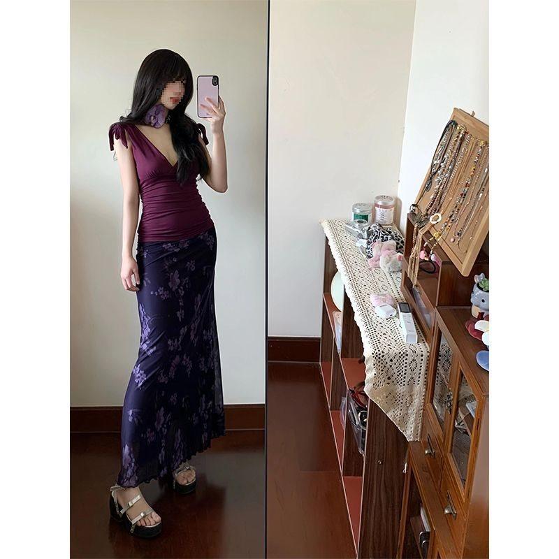 Summer Sexy Girl Purple Lace Layered Twopiece Set For Fashionable Wear