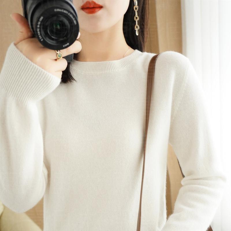 Women's Long Sleeve Round Neck Knit Sweater - Autumn/Winter Pullover Base Layer