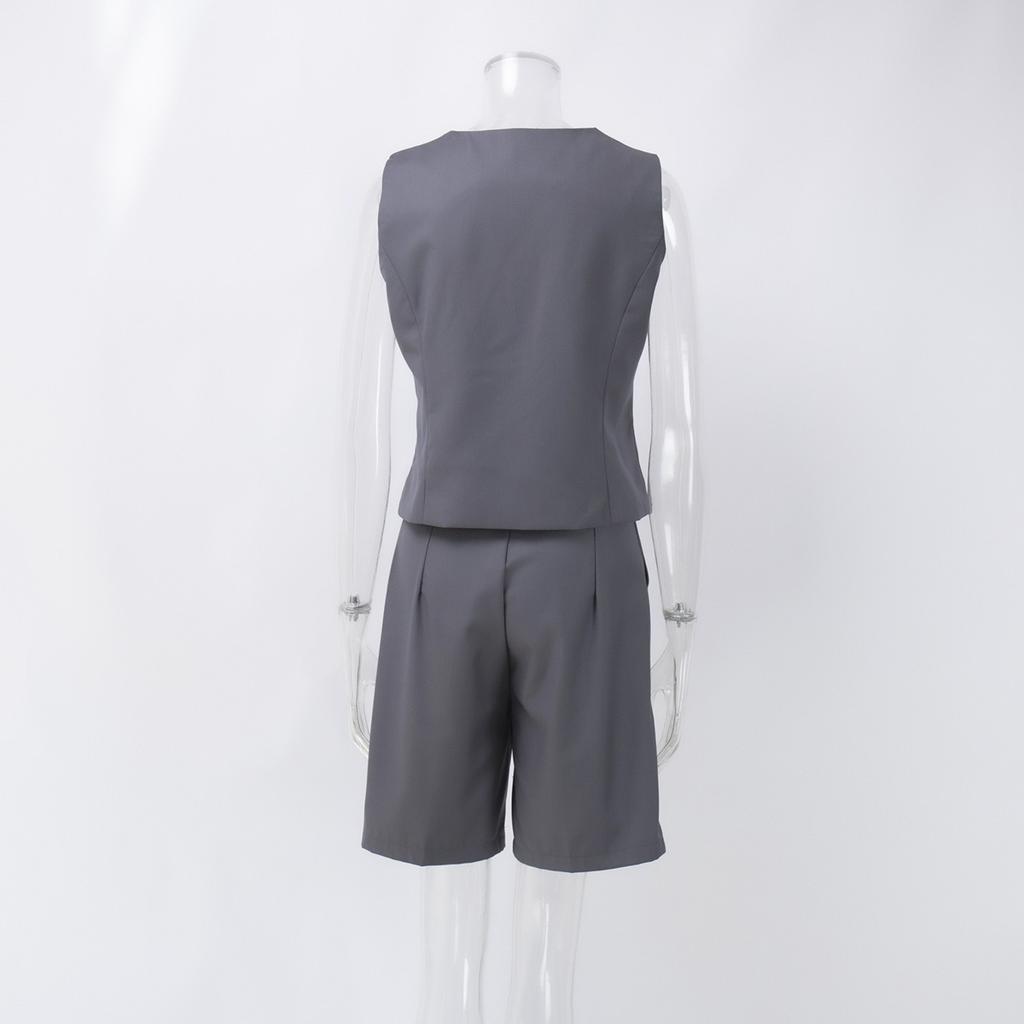 Spring Summer Women's Vest Waistcoat Suit Set V Neck Single Breasted Vest + Straight Suit Shorts Fashion Casual Outfit European American Style