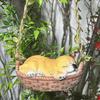 Dog Swing Ornament Cute Resin Puppy Sleeping in Woven Basket Statue Outdoor Hanging Decoration with Rope for Garden Patio Balcony Decor