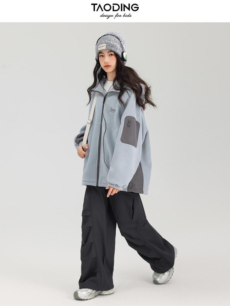 Gefütterte Mädchen- Cargohose - Herbst/Winter, Gerades Bein, Warm, Große Taschen