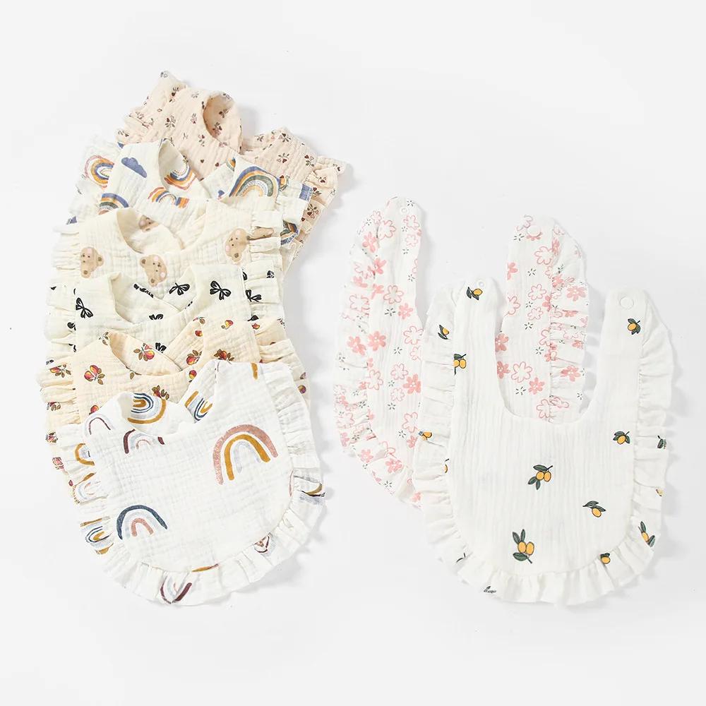 Baby Feeding Drool Bib Ruffle Floral Infants Saliva Towel Soft Cotton Burp Cloth For Newborn Toddler Kids Bibs New Baberos Bebe