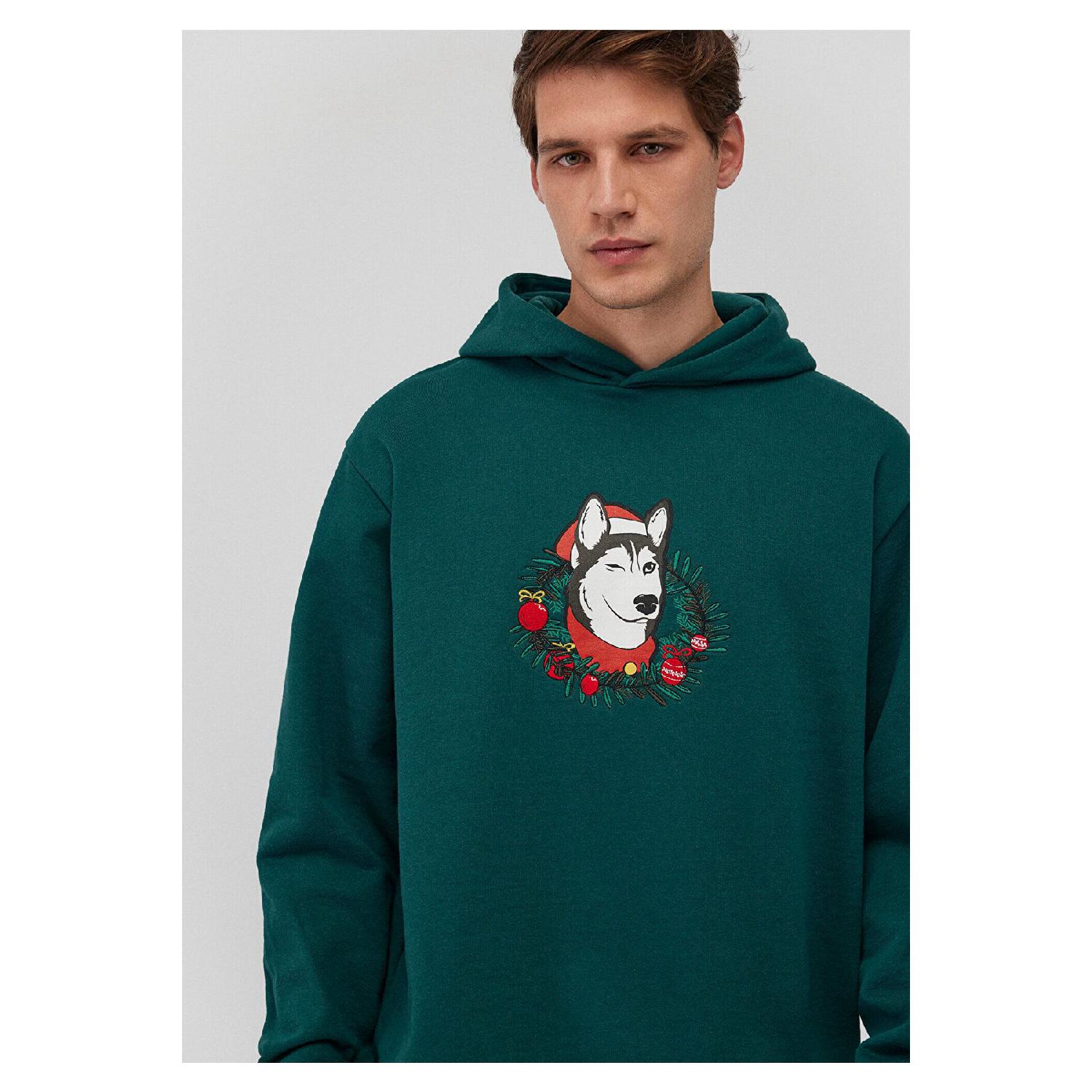 

New Year Dog Printed Green Sweatshirt 0s10296-81962 XS