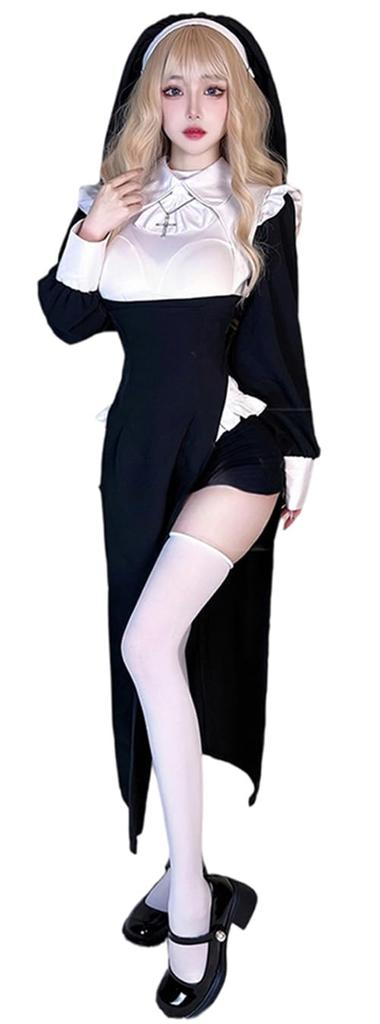 Shangki Manufacturing Nun/Combat Nun Dress, Sexy Cosplay Uniform/Maid Outfit, Women's Costume, Costume for Photoshoots, Plus Size (M)