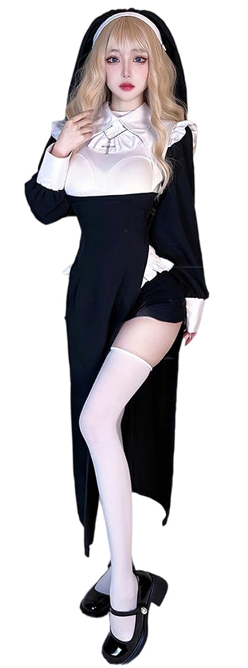 

Shangki Manufacturing Nun/Combat Nun Dress, Sexy Cosplay Uniform/Maid Outfit, Women s Costume, Costume for Photoshoots, Plus Size (L)