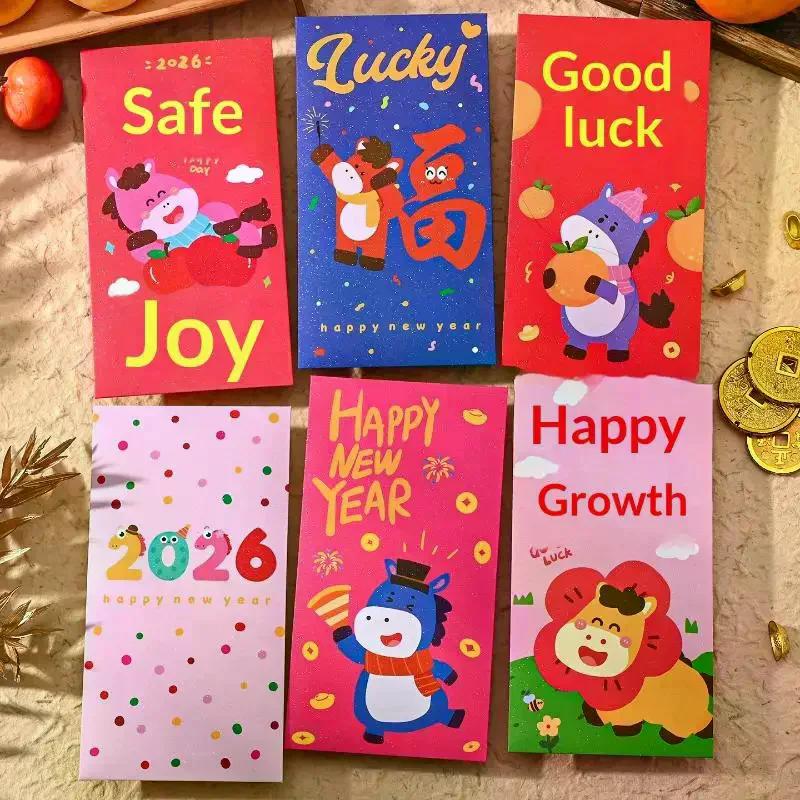 Traditional 2026 Horse Year Hongbao, Spring Festival Money Pouch, 6pcs Chinese New Year Red Lucky Packet