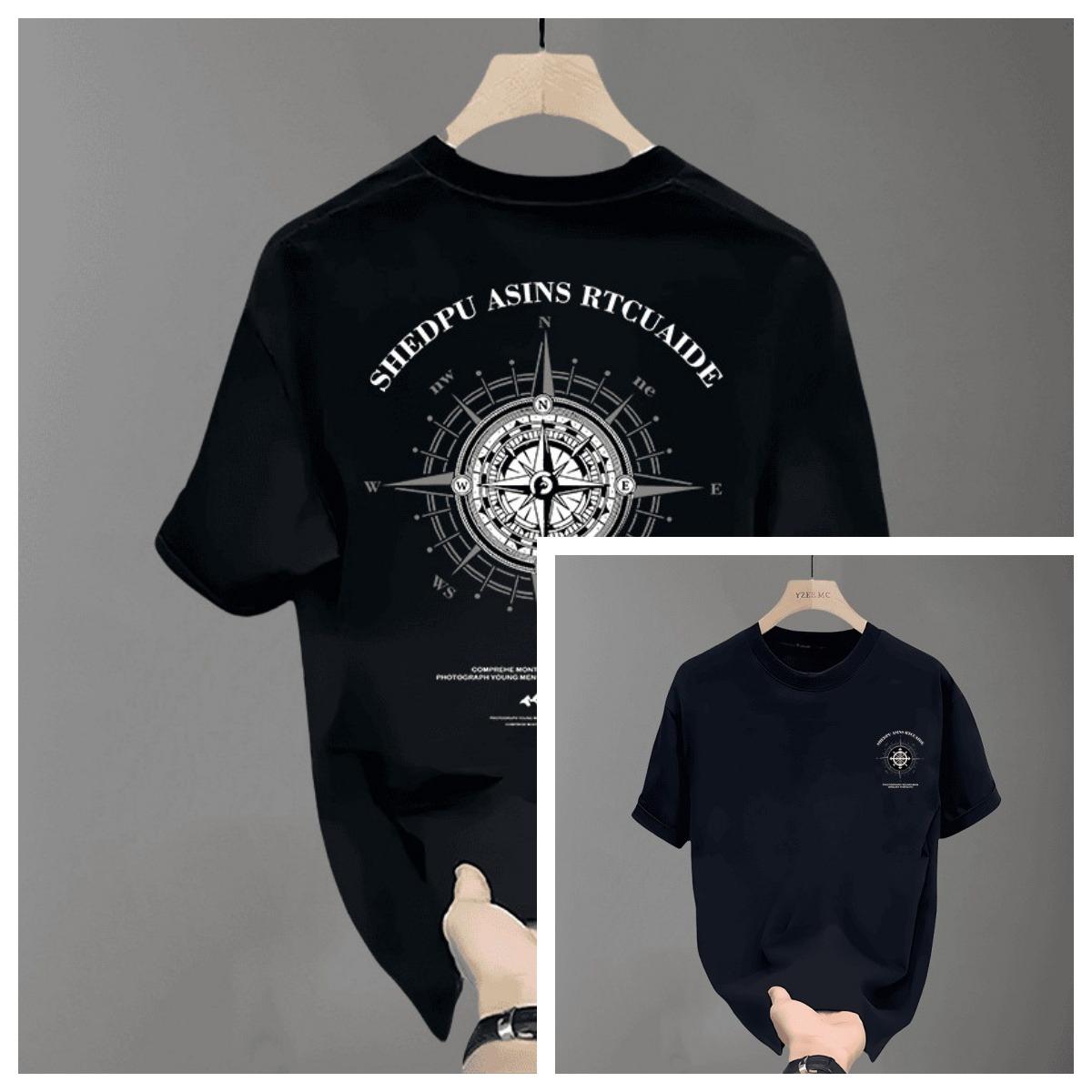 Compass Americanstyle Highend Trendy Shortsleeved Tshirt Mens and Womens Trendy Brand Roundneck Summer Pure Cotton M