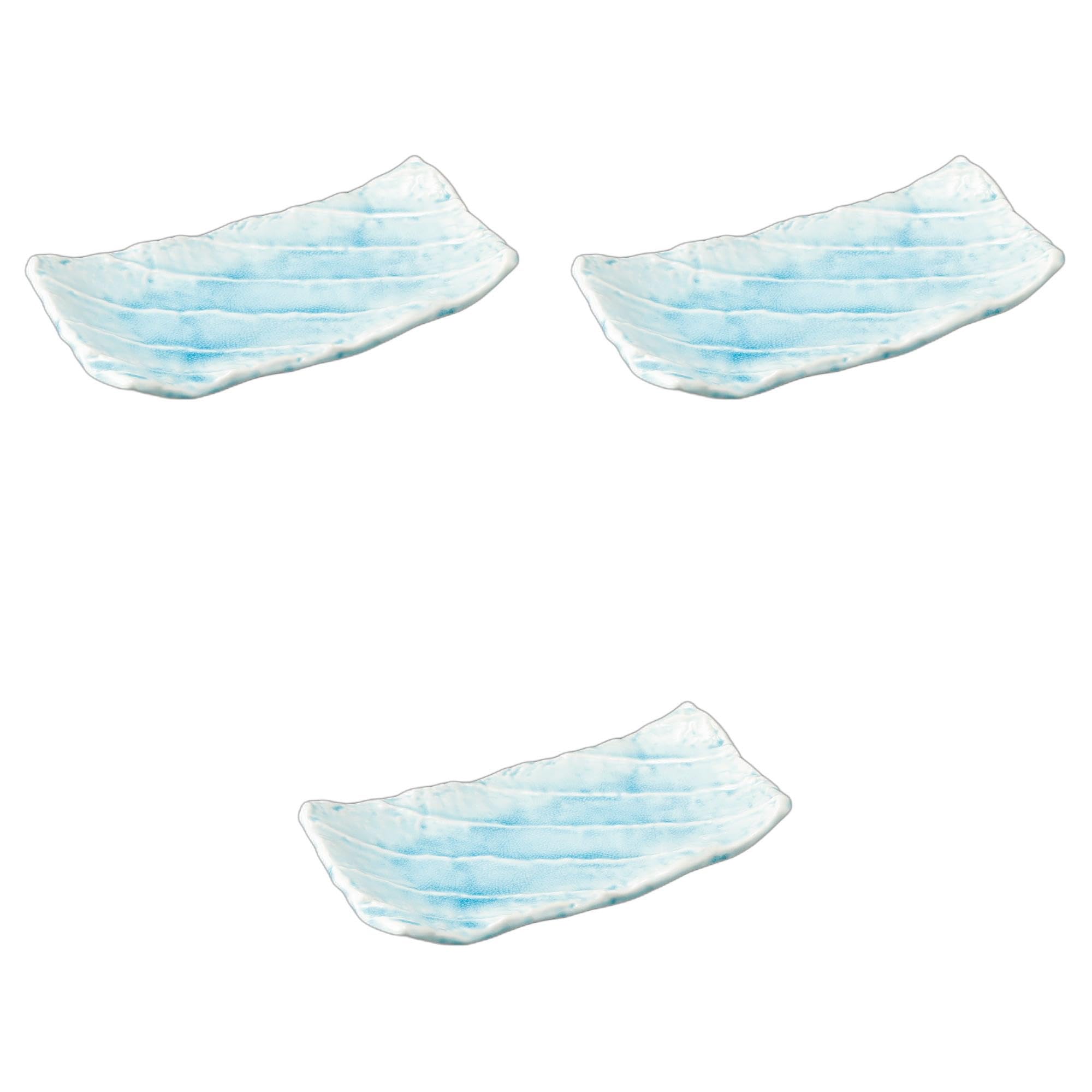 

Setomonohonpo Набор из 3 тарелок Яки с резьбой цвета морской волны x 14 x Керамические длинные тарелки (Сэтомонохонпо) [26 4.2 см]