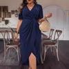 Diepe V Sexy Plus Size Jurken Getailleerde Mode Korte Mouw Avondjurk