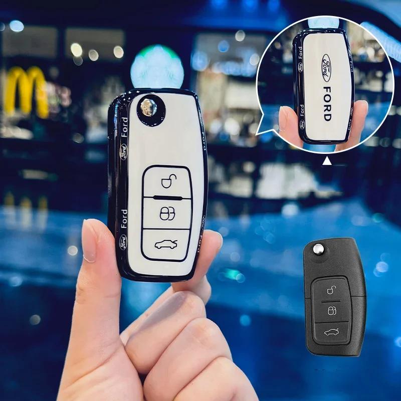 

New 2026 Car Sticker For Ford TPU Car Flip Folding Key Case Cover For Ford Focus 2 3 Ecosport C-Max S-Max Ka Mondeo Kuga Galaxy