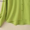 ZANZEA Women Casual Turn Down Collar Long Sleeve Loose Blouse