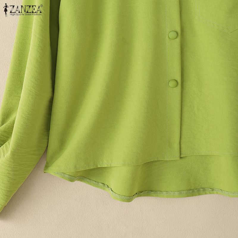 ZANZEA Women Casual Turn Down Collar Long Sleeve Loose Blouse