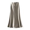 Women's Casual Satin High Waisted Maxi Skirts Hidden Elasticized Waistband A Line Long Skirt for Office Satin Silk Midi Cocktail Skirt for Women