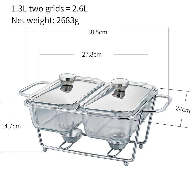 Compartmentalized Flip Top Food Heating Container Restaurant Hot Pot Alcohol Stove Square Glass Buffet Stove