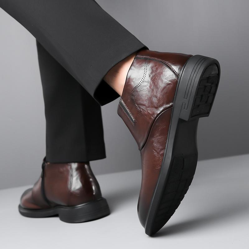 Fashion Men's Leather Shoes Chelsea Boots Solid Color British Style Business Dress Shoes Fleece Chelsea Boots Fashion Casual Shoes Man