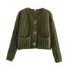 24 Womens Fall Winter Street Fashion Crewneck Knit Cardigan Short Sweater With Metal Buttons