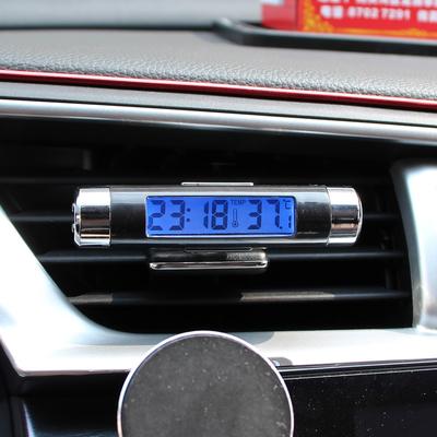 Automobilový LCD teploměr a hodiny 2 v 1 - kompaktní digitální displej s modrým podsvícením pro montáž do větrací clony