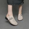 Fashion Summer Slippers for Women 2025 New Genuine Leather Woven Closed-toe Casual French Sandal Female Large-size Hollow Beach