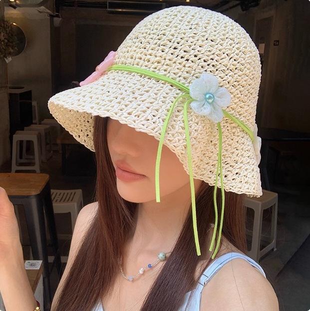 Daisy Raffia Woven Empty Top Hat Children Summer Outdoor Seaside Vacation Sunshade Sun Protection Straw Hat