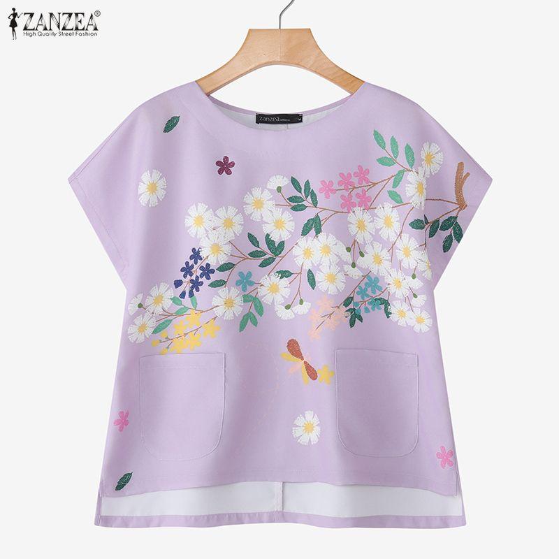 ZANZEA Women Floral Print Summer Casual Short Sleeve Blouse