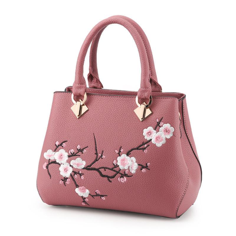 Womens Business Casual Shoulder Bag With Flower Embroidery Design And Organizer Storage