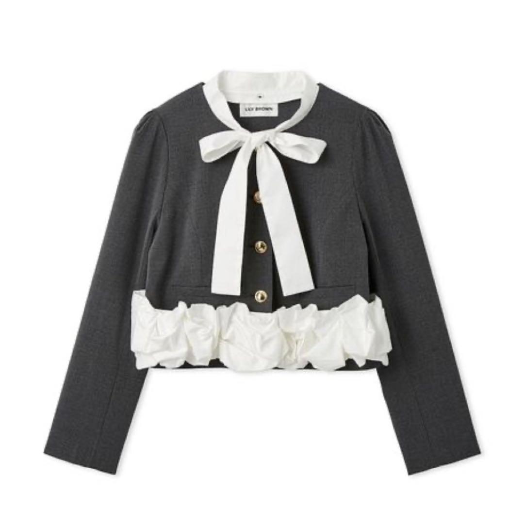 lily brown 3way bubble hem bowtie jacket GRY