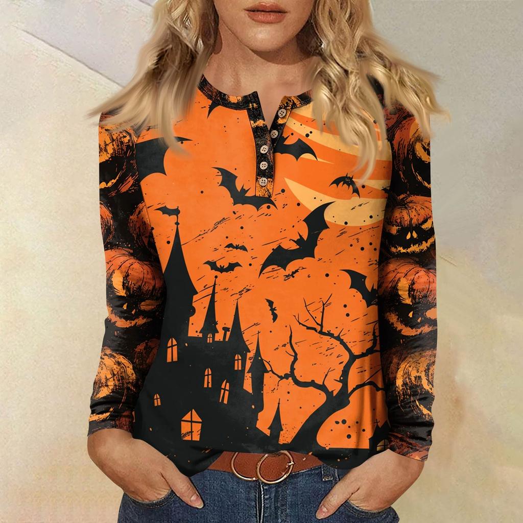 Women's T Shirt Print Long Sleeve Daily Fashion Basic Round Neck Button Raglan Sleeve Top