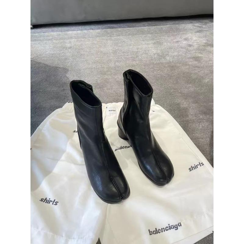 Cowhide version~ thick heel medium tube Martin boots women's niche leather split-toed women's shoes slim Chelsea women's short boots