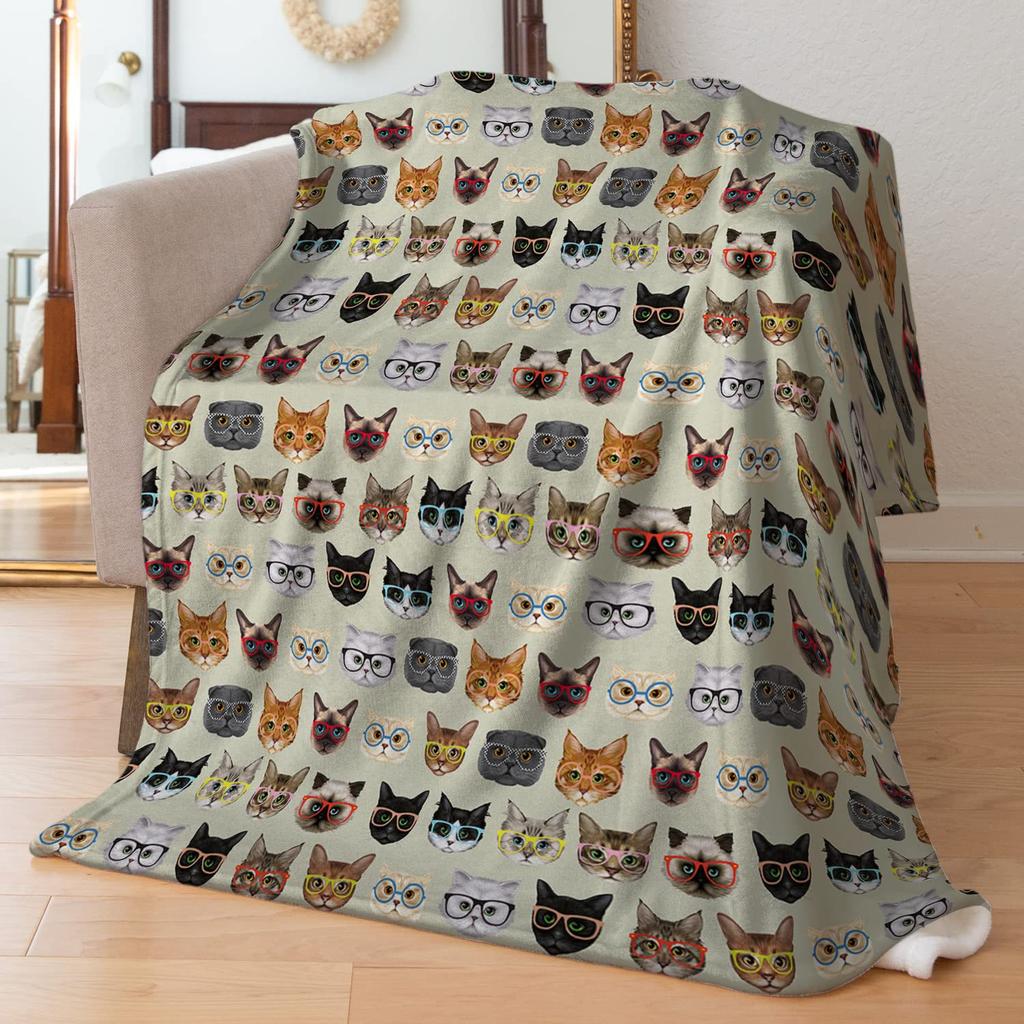 Cute Cat Series Printed Blanket for Sofa Bed Travel Camping Living Room Office Conditioning Blanket for All Seasons Gifts