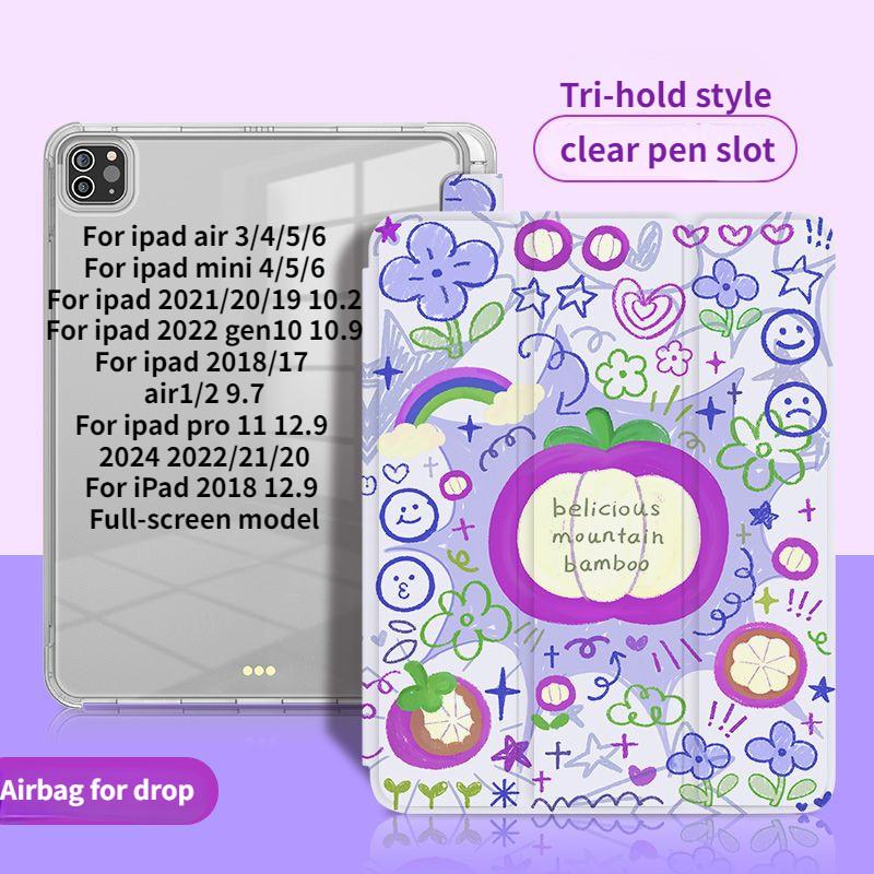 Für iPad Air5 Hülle Kreatives Frucht-Doodle-Illustrationsmuster iPad-Hülle für iPad 2022 10. 10.9 2021 9. 8. 7. 10.2 Air1/2 9.7 mit Stifthalter