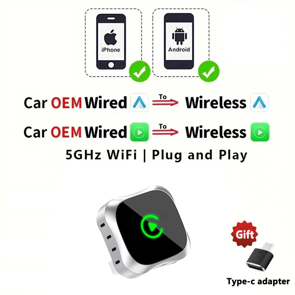 

EKIY 2in1 Wireless CarPlay Dongle Wireless Android Auto Adapter AI Smart Box Car Intelligent Systems For Car With Wired CarPlay EC01