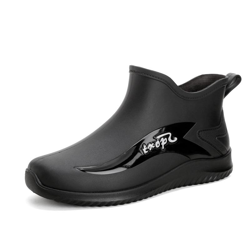 Fashion Rain Shoes Men's Low Tube Non-slip Fishing Rain Boots Waterproof Shoes Fleece Warm Kitchen Rubber Shoes Car Wash Overshoes