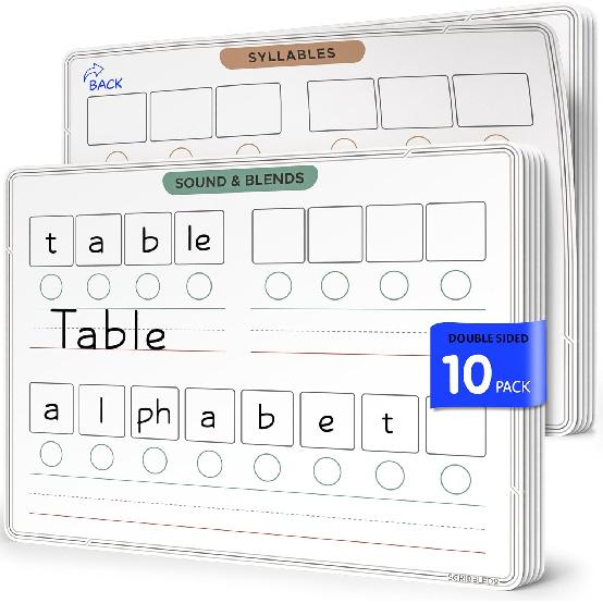 SCRIBBLEDO Phonemic Awareness Sounds & Blends Dry Erase Sheets 9”x12” Phonics Learning English Syllables Letter Practice Homeschool Teacher