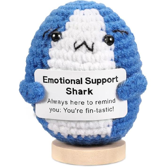 5PCS Emotional Support Crochet Doll with Base, Positive Crochet Vegetables Fruits with Positive Card Handmade Knitted Dolls Plush Cheer Up for