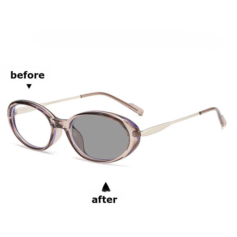 2026 New Fashionable Personalized Cat Eye Photochromic Women's Reading Glasses Retro Outdoor Neutral HD Anti Blue Light Glasses