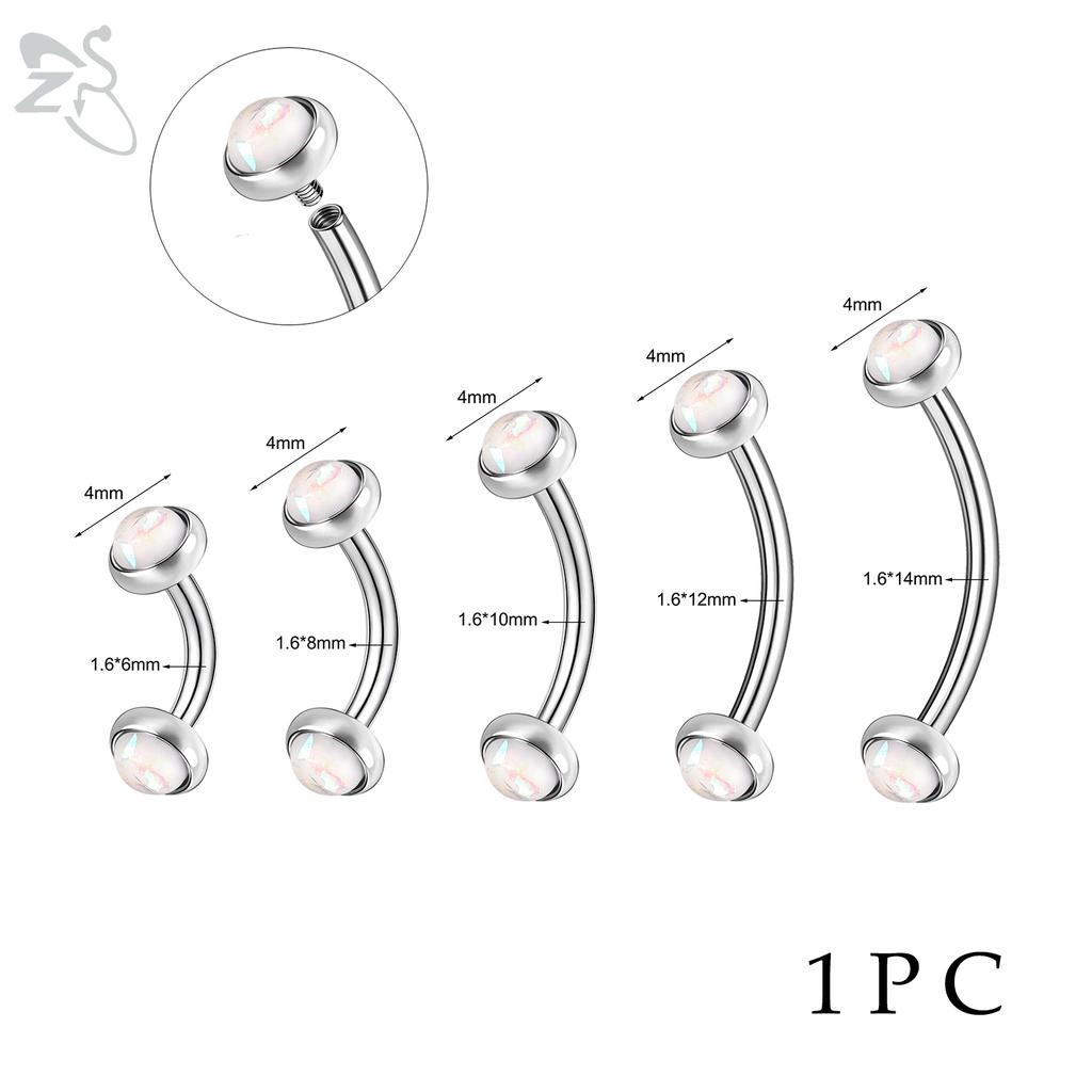 14G Stainless Steel Opal Curved Barbell Eyebrow Ring Cartilage Earring Crystal Labret Piercing Jewelry 6/8/10/12/14mm