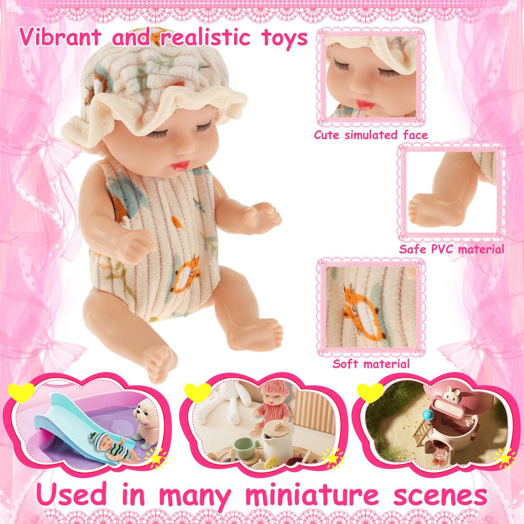 6Pcs Mini Baby Dolls Set Realistic Small Sleeping Baby Doll Toys with Clothes Roll Play Toy Gift for Kids Over 3 Years Old