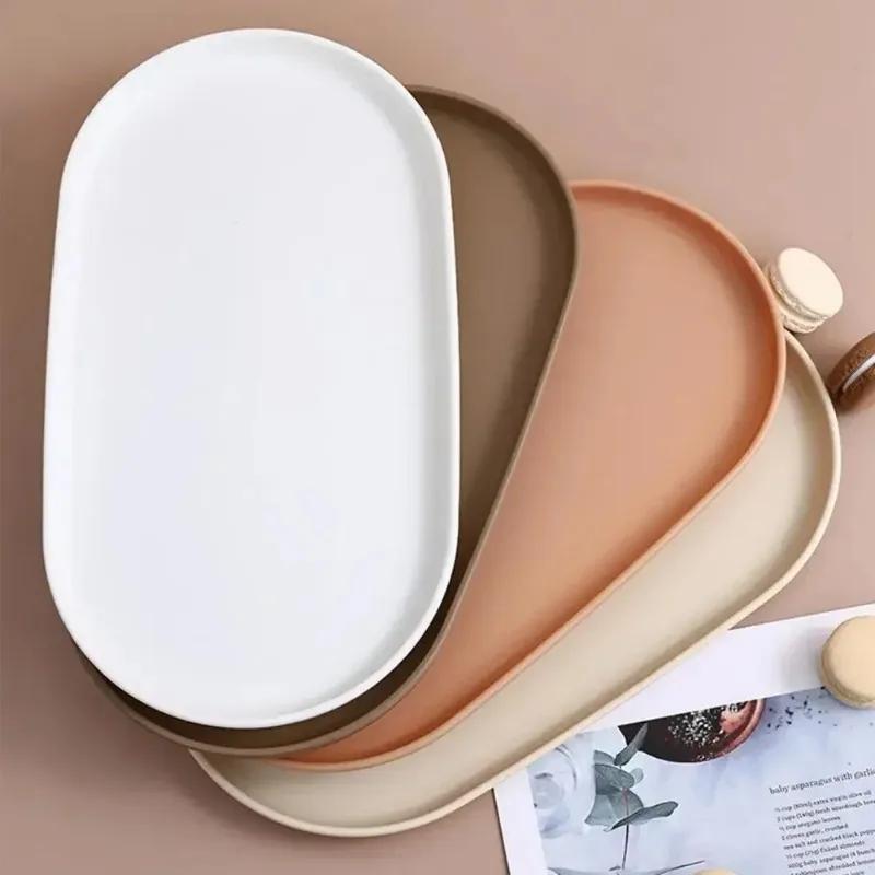 Dessert Tray Fruit Plate Oval Stackable Food Serving Tray Free Bone Dish Snack Plate Reusable Smooth Edge Food Plate for Kitchen