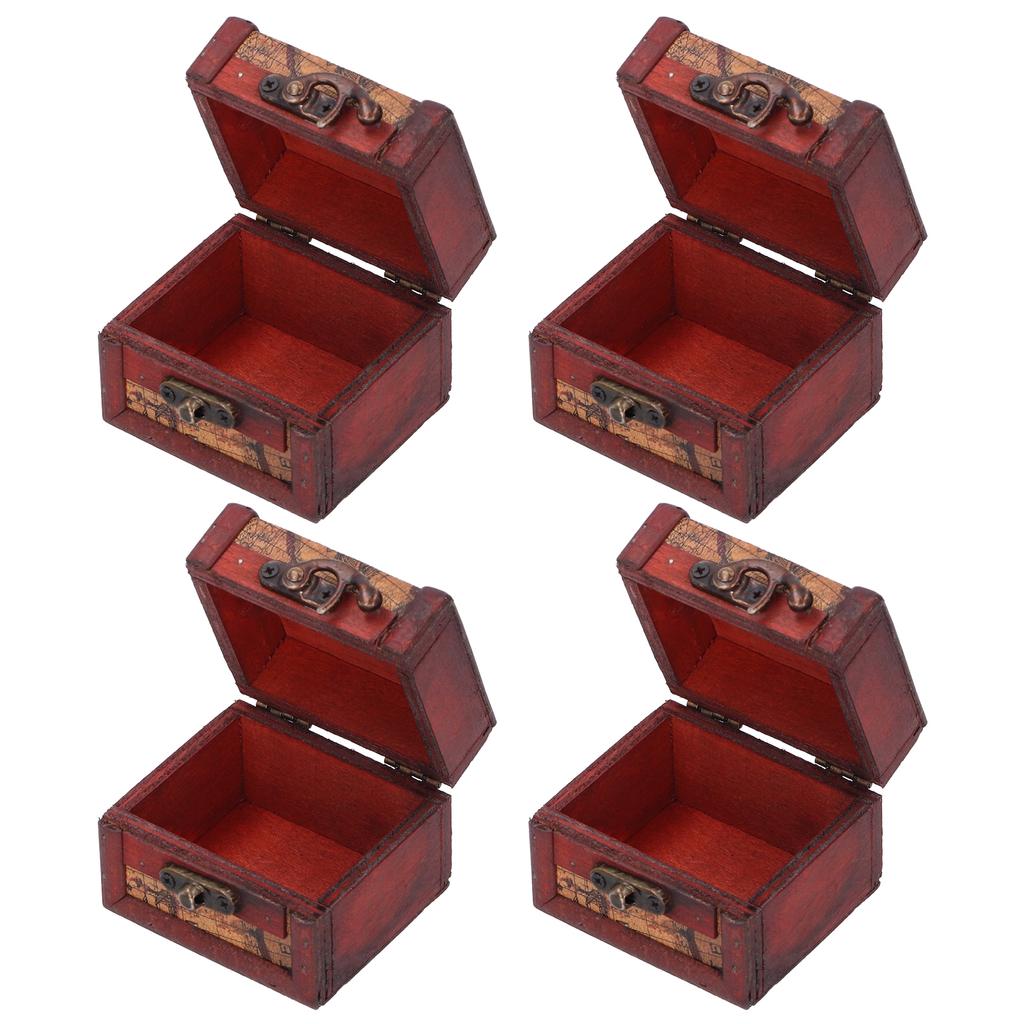 4PCS Antique Wooden Small Box Vintage Wooden Storage Case for Storing Jewelry Treasure