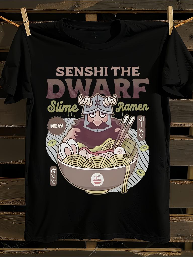 Funny Anime Dwarf Chef Slime Ramen Graphic T-Shirt Mens Tshirt Womens Tshirts with Letters Print Short Sleeves T-Shirt Casual Street Tee Shirt Top
