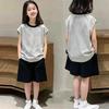 Girls' Retro Color Block Cotton Vest Set - Stylish Sleeveless T-shirt Two-Piece for Summer
