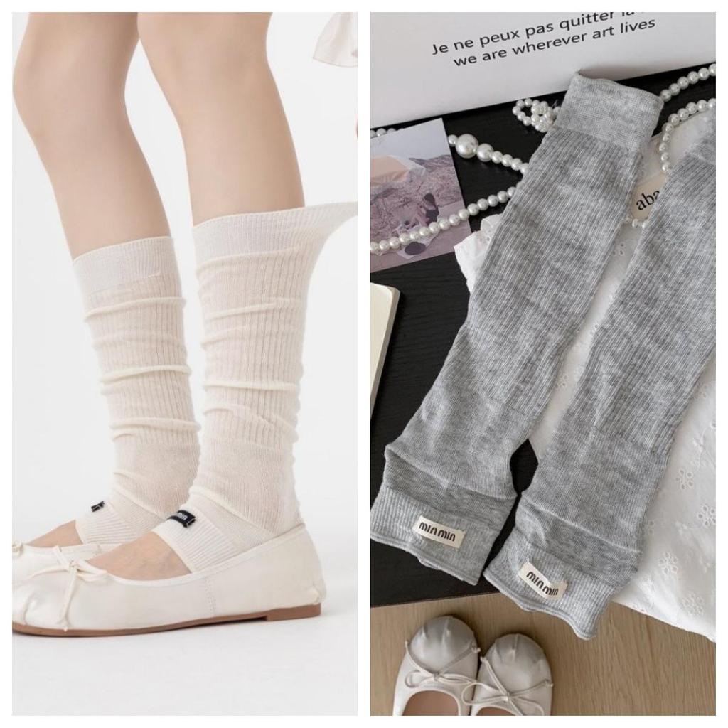 Ballet-Style Over-the-Knee Thin Summer Socks for Women - Solid Color, Calf-Slimming, Double-Needle Scrunch Design