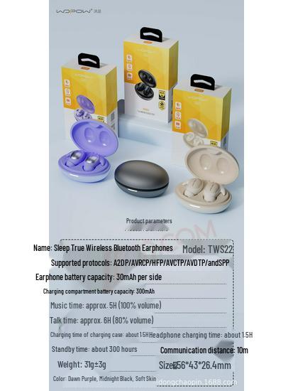 Sleep True Wireless Bluetooth In-Ear Earphones - Comfortable, No-Pressure Binaural Stereo TWS Silicone Earbuds