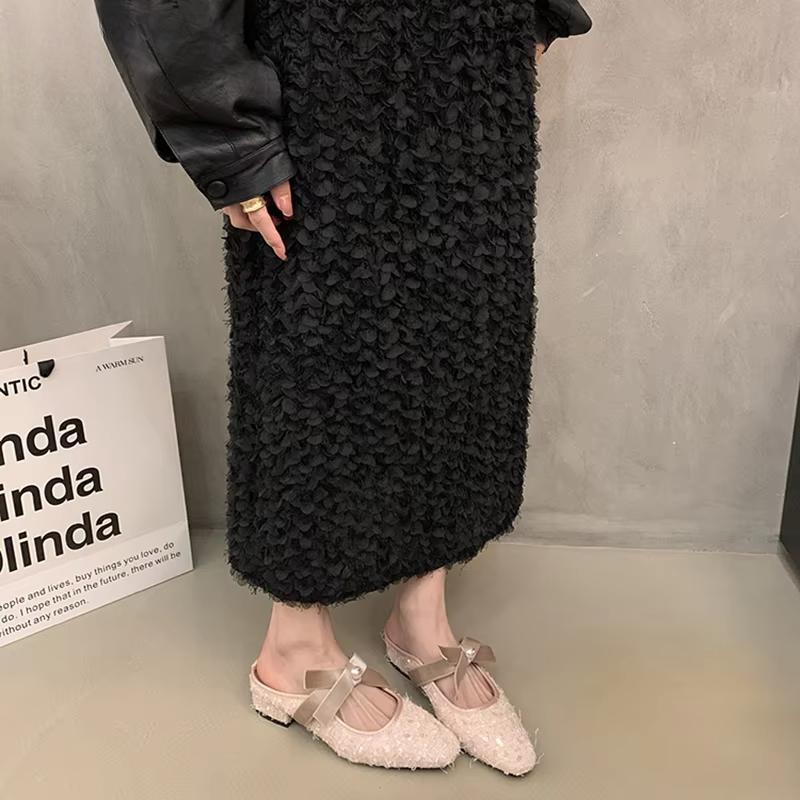 2025 Summer Cover Toe Women Muels Slippers Shoes Fashion Shallow Butterfly-knot Street Style Thick Heel Slides Shoes